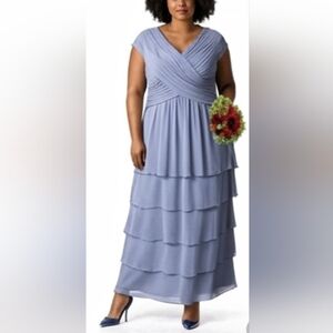 Patra Women's Charming Steel Gray Plus Size Layered  Ruffle Dress. (Size 20)